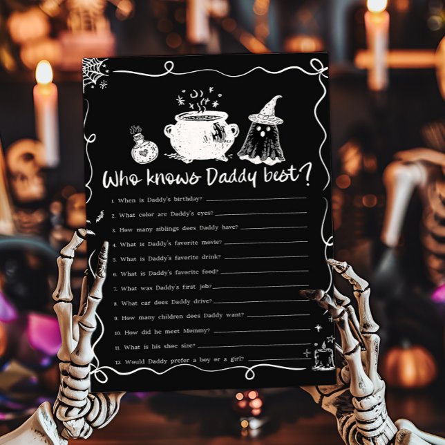 O Bebê Está a Caminho no Halloween Quem Conhece Me (Hand Drawn A Baby is Brewing Baby Shower Who Knows Daddy Best Game)
