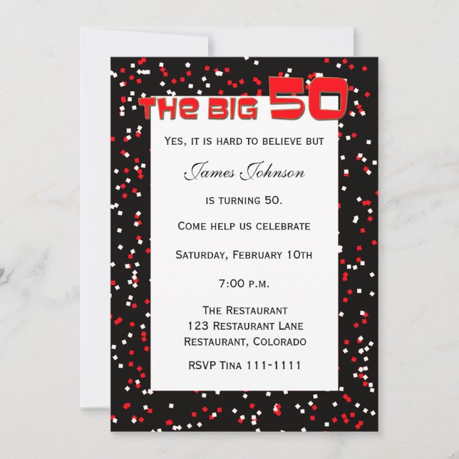 "O BIG 50" 50º Convite de Aniversário a Preto (Frente)