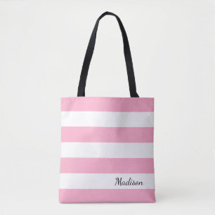 O bolsa listrado personalizado do rosa e o branco