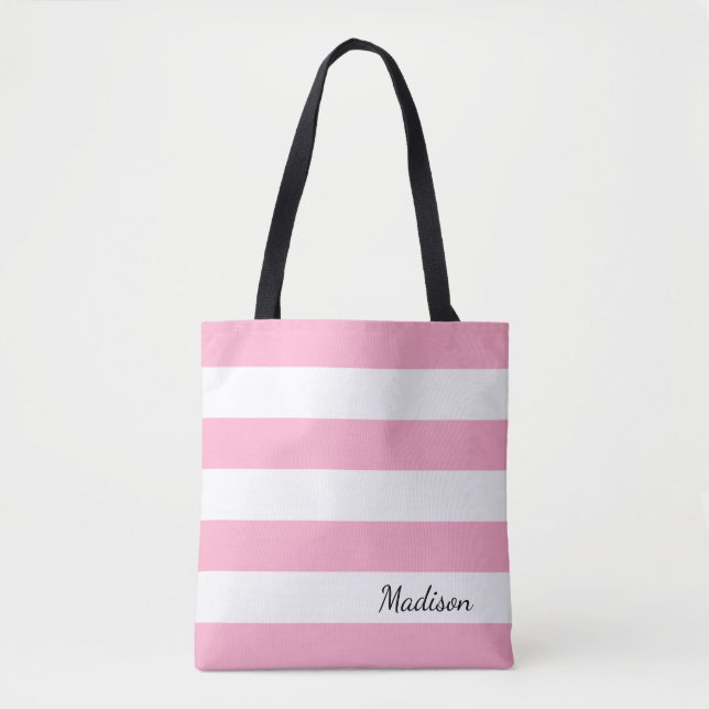 O bolsa listrado personalizado do rosa e o branco (Frente)