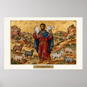 O Bom Pastor — Poster de Ícone Bizantino