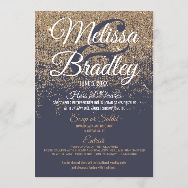 O brilho Dourado Sparkles menu do casamento dos (Frente)