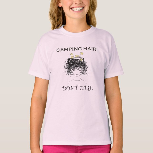 O cabelo de acampamento não se importa, t-shirt de (Frente)
