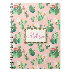 O cacto cor-de-rosa personalizado floresce caderno