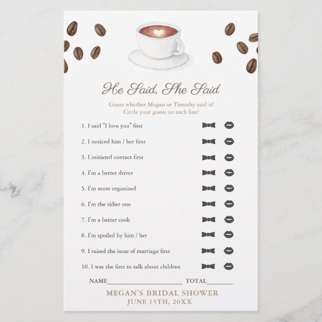 O Café Disse Que Disse Que Disse Cartão De Jogo De (Frente)