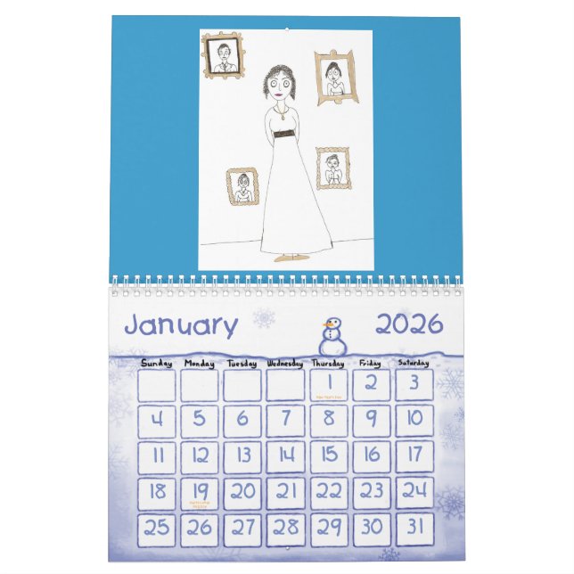 O calendário assustador & bonito de Jane Austen (Jan 2026)