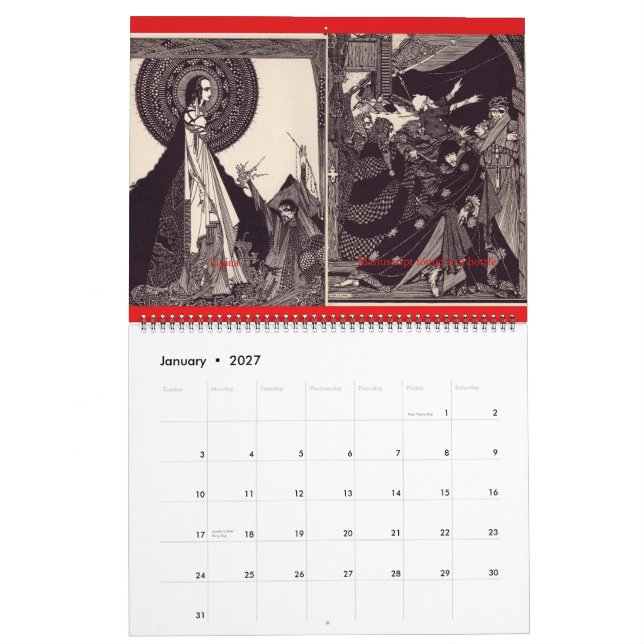 O Calendário do Muro de Edgar Allan Poe e Harry Cl (Jan 2027)