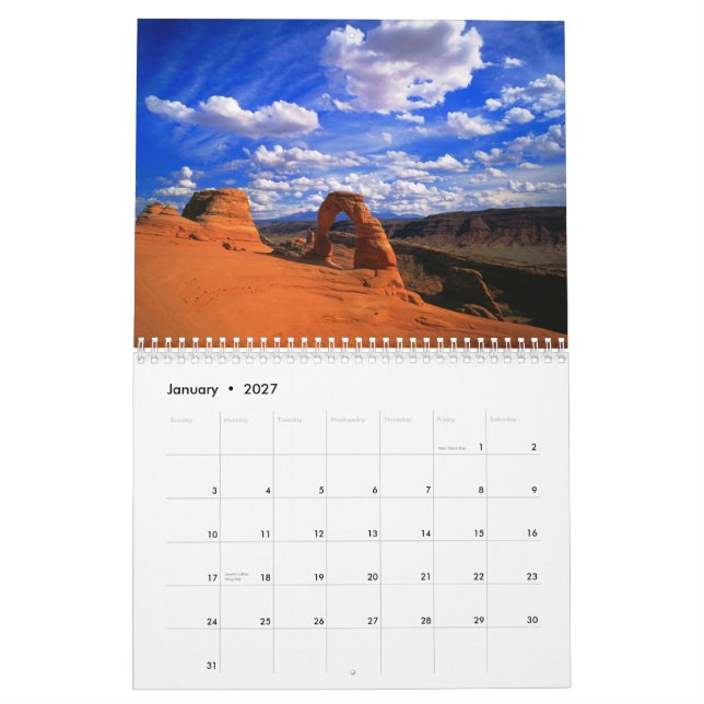O calendário impresso da rocha costume vermelho (Jan 2027)