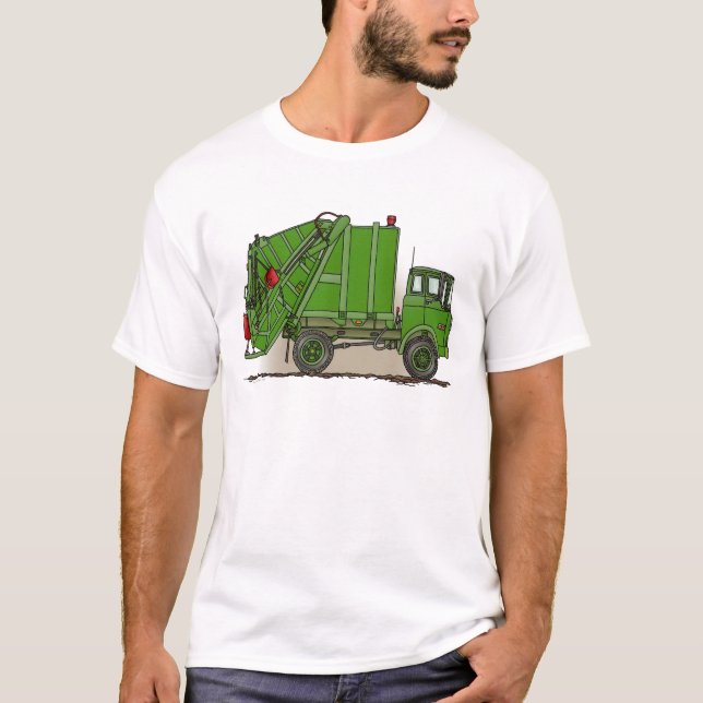 O caminhão de lixo verde equipa o t-shirt (Frente)