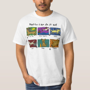 O cão ostenta o t-shirt das vira-latas