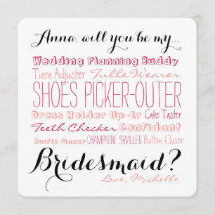 O cartão da proposta da dama de honra pergunta a
