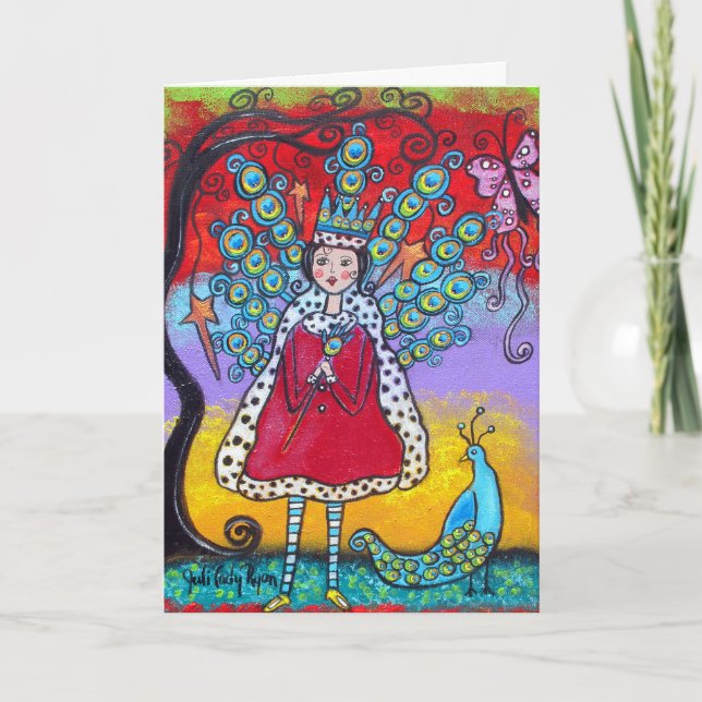 O Cartão de Aniversário Feliz da Rainha Peacock (Frente)