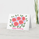 O cartão de aniversário floral dos anos setenta<br><div class="desc">Pique rosas e flores azuis do miosótis,  cartão de aniversário customizável. Adicione dianteiro ou relativo conhecido,  a mensagem para dentro,  e os seus nomes.</div>