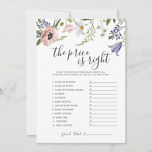 O Cartão de Jogo da Chuvadeira The Price Is Right (Frente)