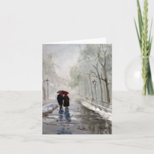 O cartão de nota vermelho do guarda-chuva