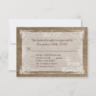 o cartão de resposta de 3x5 R.S.V.P. come a bebid