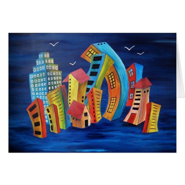 O Cartão de Saudação de Cidade Flutuante (Frente Horizontal)