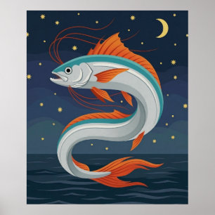O Cartão de Tarot do Peixe-Remo com Poster da Lua 