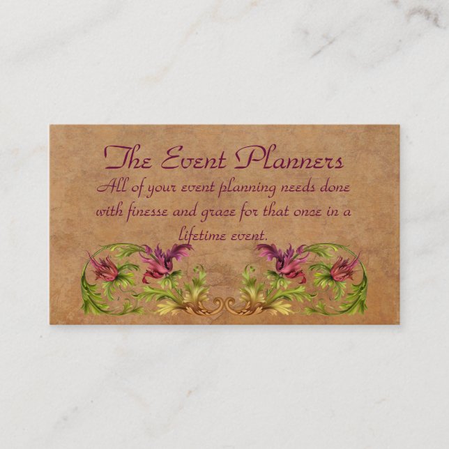 O cartão de visita dos planejadores de evento (Frente)