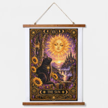 O Cartão do Sol Tarot Gato Preto Tapeçaria Gótica