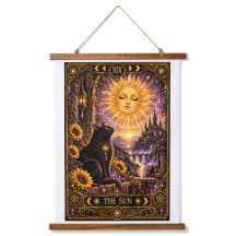 O Cartão do Sol Tarot Gato Preto Tapeçaria Gótica