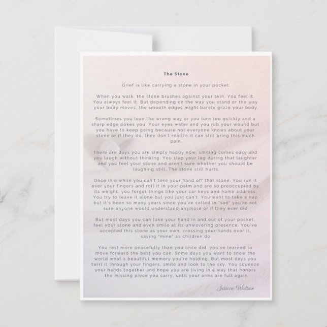 O cartão do tamanho do cheio de pedra para dor ou  (Frente)