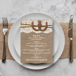 O cartão em ferradura rústico do menu da coleç