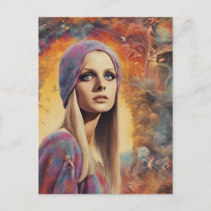 O cartão postal de pintura da linda senhora retrô