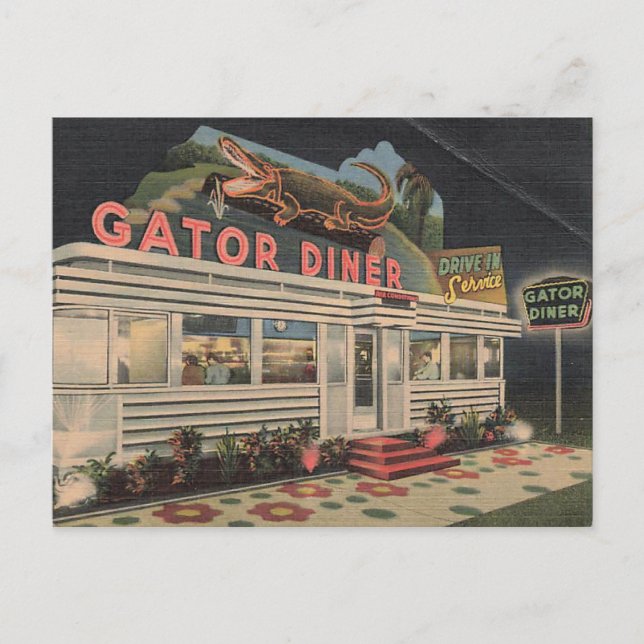 O Cartão Postal Vintage do Gator Diner (Frente)