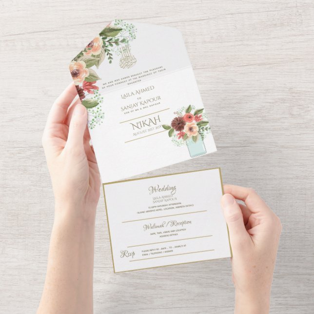 O CASAMENTO Islâmico NIKAH WALLIMAH Dourado Floral (Aba destacável)