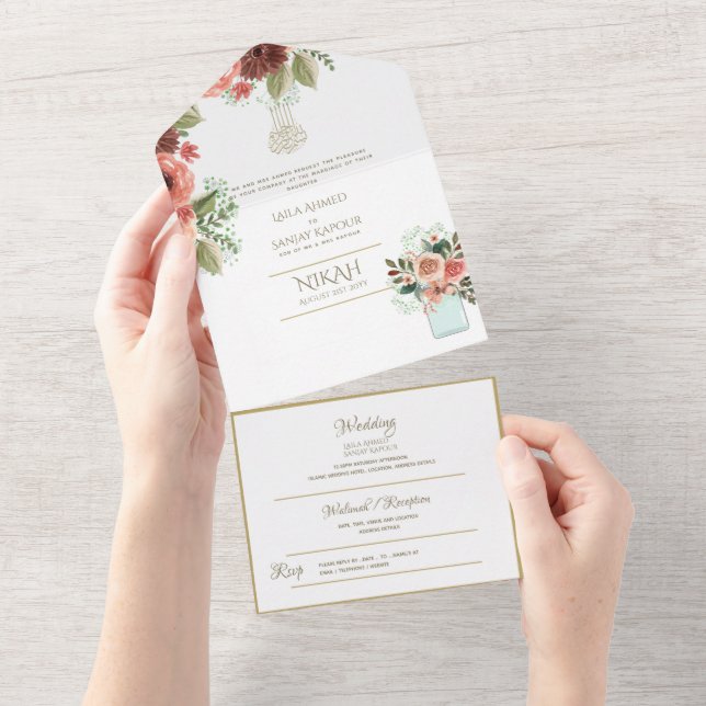 O CASAMENTO Islâmico NIKAH WALLIMAH Dourado Floral (Aba destacável)