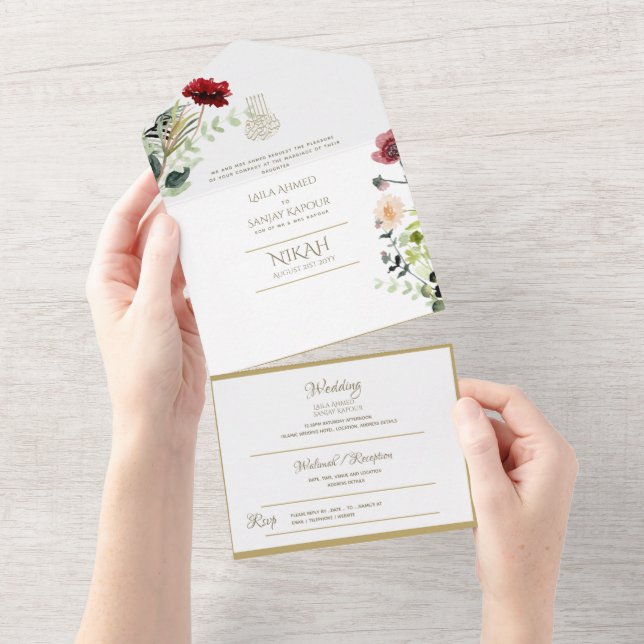 O CASAMENTO Islâmico NIKAH WALLIMAH Dourado Floral (Aba destacável)