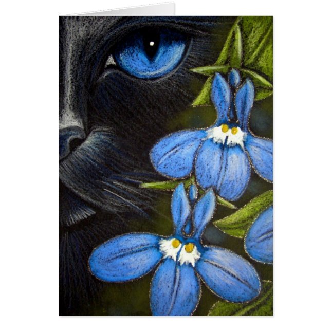 O CAT PRETO ATRÁS do LOBELIA FLORESCE o cartão (Frente)