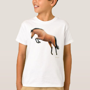 O cavalo de baía de salto caçoa o t-shirt