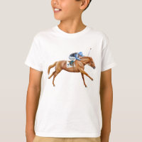 O cavalo de corrida do puro-sangue caçoa o t-shirt