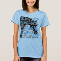 O cavalo produz o azul do t-shirt das senhoras