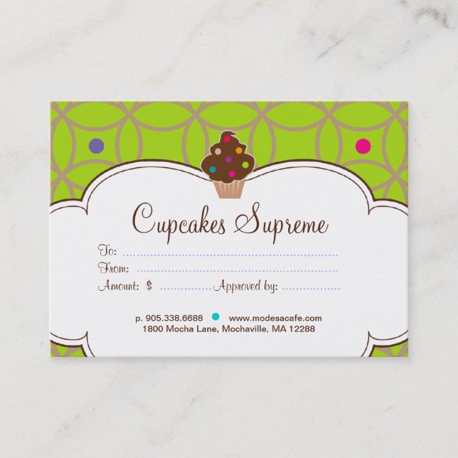 O certificado de presente da padaria do cupcake (Frente)