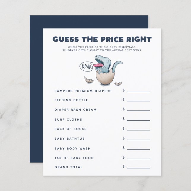 O Chá de fraldas do Dinossauro Adivinha O Preço Ce (Frente/Verso)