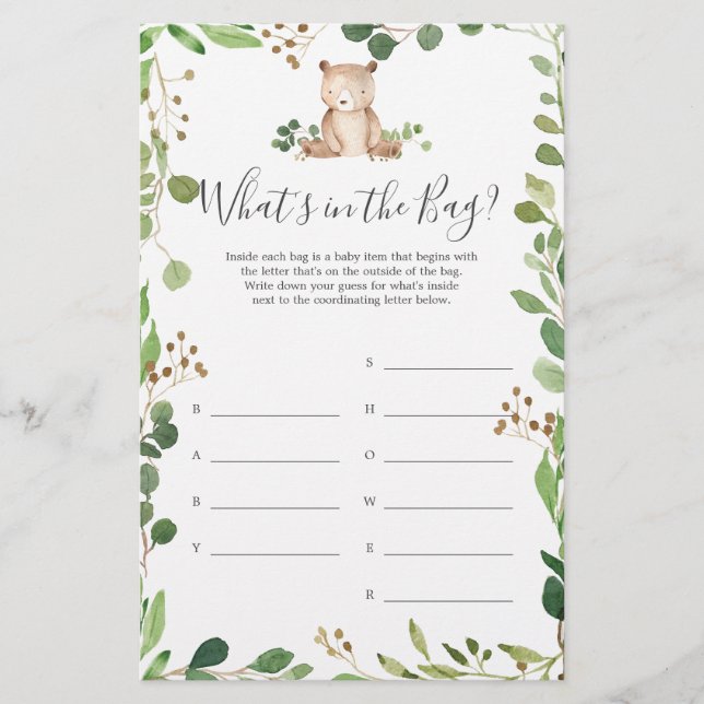 O Chá de fraldas do Urso adivinha o que há no jogo (Frente)