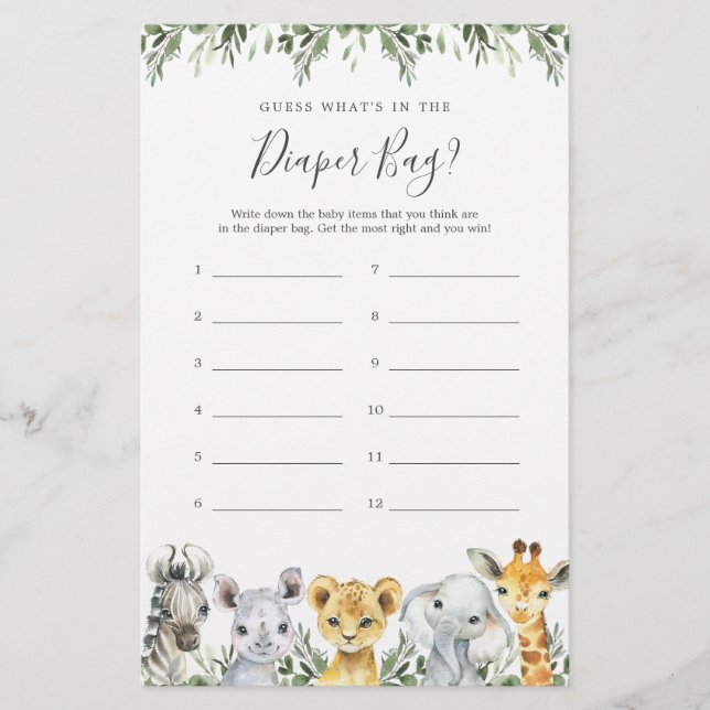 O Chá de fraldas Safari adivinha o que há na Frald (Frente)