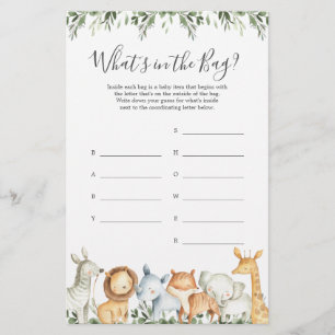 O Chá de fraldas Safari adivinha o que há no jogo