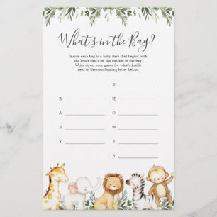 O Chá de fraldas Safari adivinha o que há no jogo