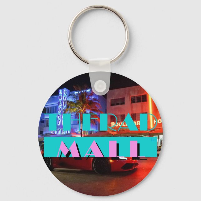 O Chaveiro do estilo de botão "MIAMI: Noites" da R (Frente)