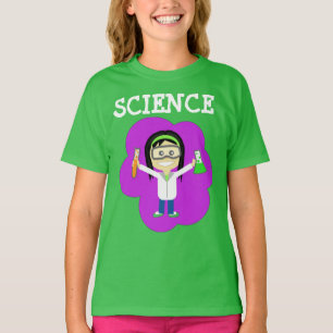 O cientista fêmea em meninas multa o t-shirt do