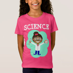 O cientista fêmea em meninas multa o t-shirt do
