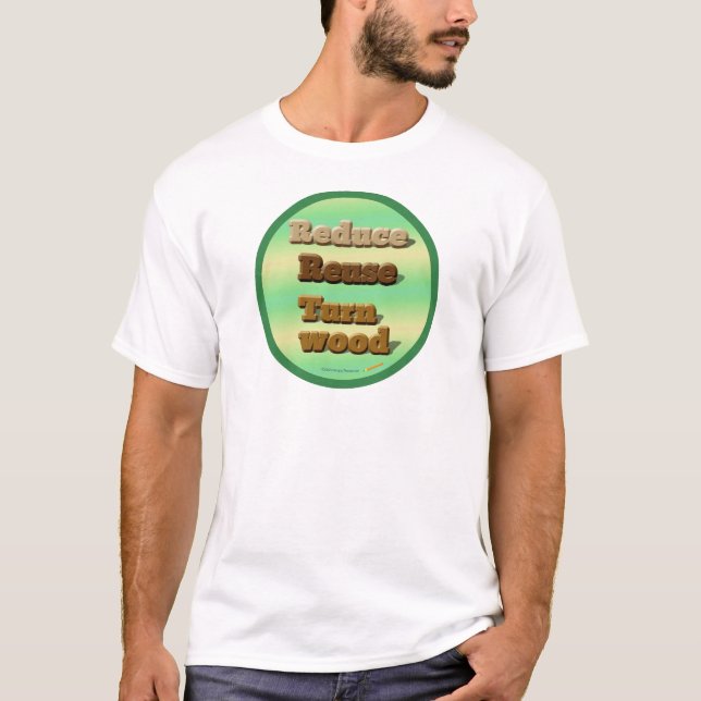 O círculo "reduz, reúso, gira" a camisa de madeira (Frente)