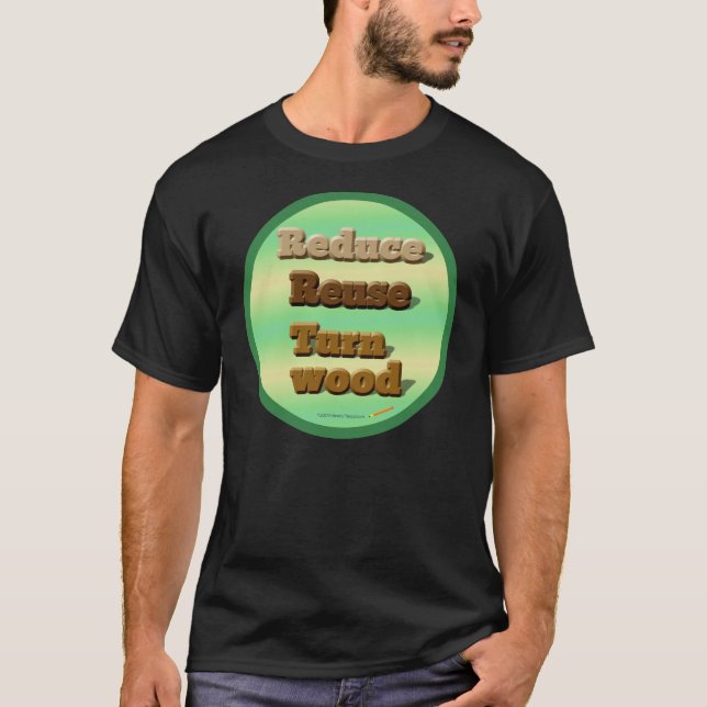 O círculo "reduz, reúso, gira" a camisa de madeira (Frente)