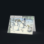 O coelho ameaça o boneco de neve para o cartão do<br><div class="desc">O coelho ameaça bonecos de neve com o cartão do feriado de Hairdryer Christmsa</div>