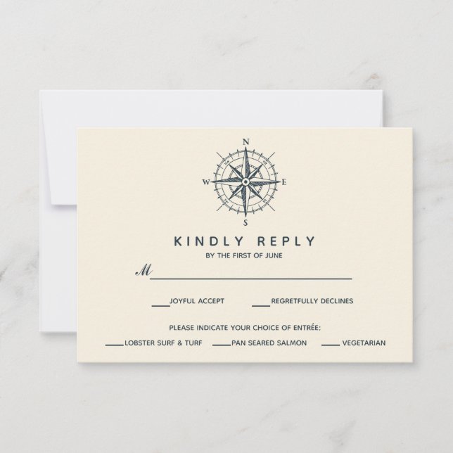 O Compass Azul | Seleção de refeição RSVP de Casam (Frente)