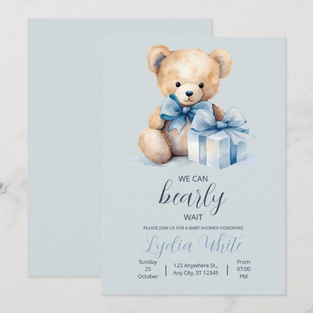 O Convite Ao Chá de fraldas Do Urso De Teddy Pode  (Frente/Verso)